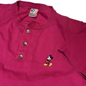 Vintage USA‎ Disney Micky Mouse Henley Tee Shirt Pink Single Stitch Size S/M